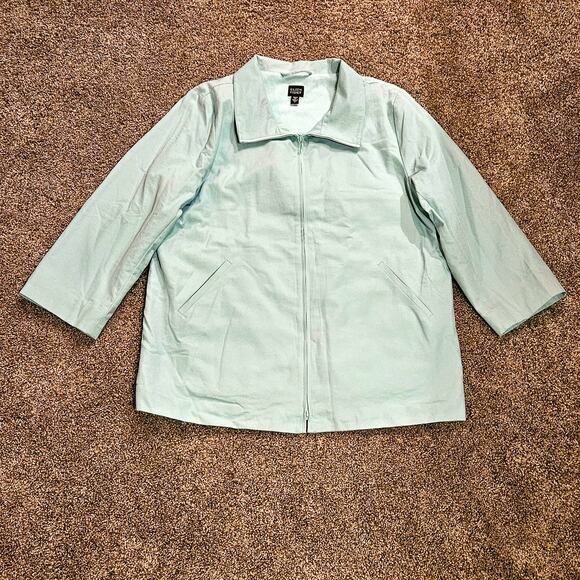 Eileen Fisher Jackets & Blazers - Eileen Fisher Jacket Women's Size L Aquamarine Blue Nylon Blend‎ Full Zip Collar